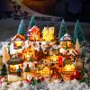 Kasyat 58 Pcs Christmas Village Sets Miniature Christmas Figurines Decoration LED Christmas Village Houses Building Resin Xmas Scene Village Accessories Ornaments for Winter Indoor Room Decor Gifts view 2