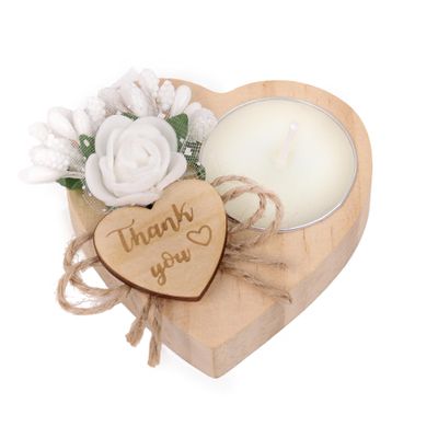 50 Pcs Wooden TeaLight Set with Heart Candle Holder for Wedding Favors for Guests, Christmas Party Favors, Birthday Party Favors, Return Favors, Bridal Shower Favors.(50 pieces)