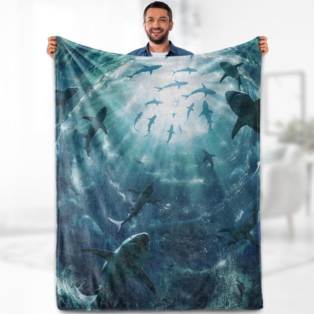 Shark Ocean Blanket Gifts - Sea Nautical Lovers Creature Nautical Themed Underwater World Throw for Women Kids Adults Travel Camping Decor Soft Birthday Christmas Lightweight Blanket 60"x80"