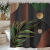 Glawry Dark Green Brown Boho Shower Curtain Abstract Mid Century Retro Tropical Leaves Modern Geometric Bathroom Minimalist Arch Sun 60Wx72L Inches Bath Accessories Art Home Decor Fabric 12 Pack Hooks view 1