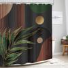 Glawry Dark Green Brown Boho Shower Curtain Abstract Mid Century Retro Tropical Leaves Modern Geometric Bathroom Minimalist Arch Sun 60Wx72L Inches Bath Accessories Art Home Decor Fabric 12 Pack Hooks view 3