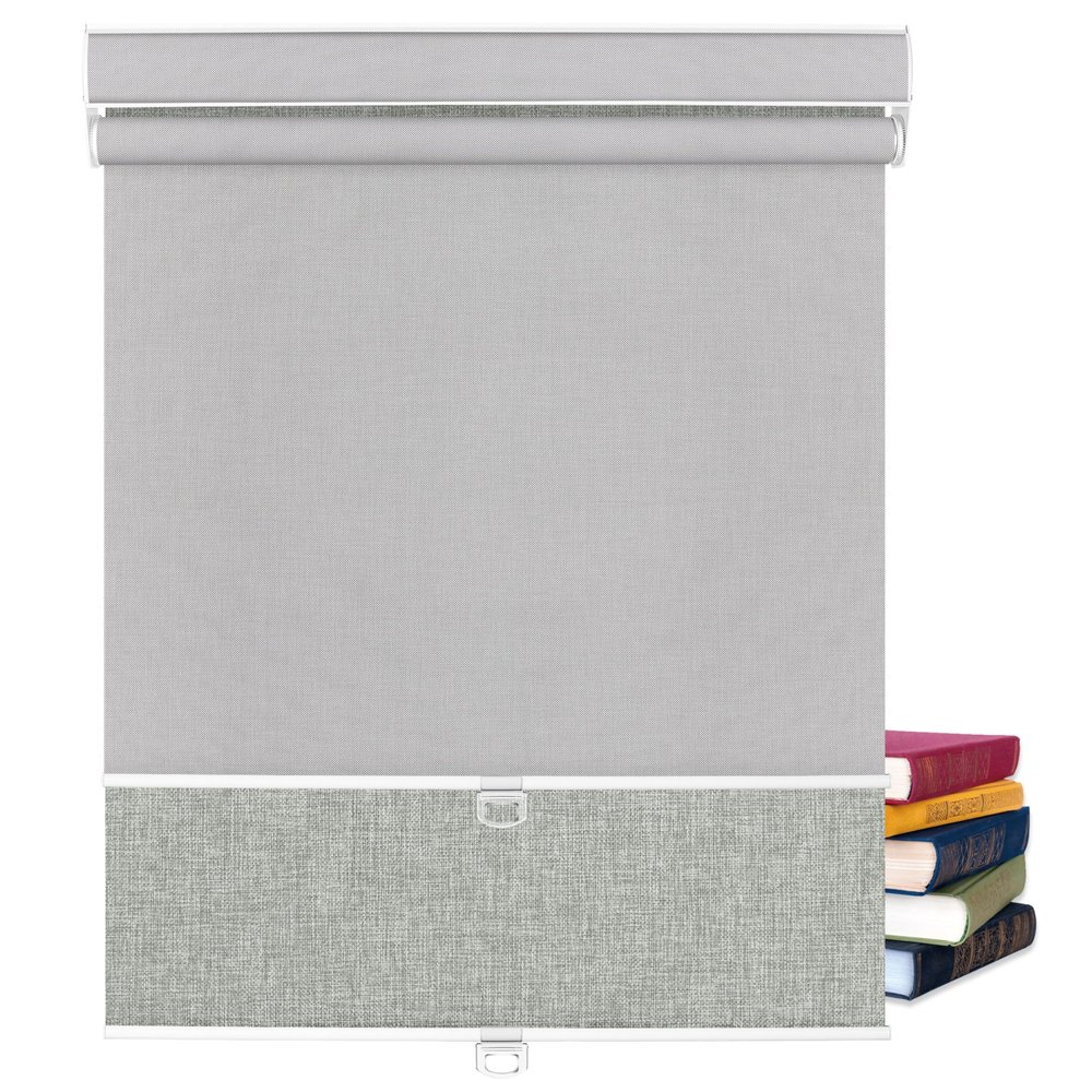 BERISSA Dual Roller Shades,Double Window Blinds,Blackout and Light Filtering Shades,Thermal Window Shades for Home Office, Easy to Install(5% Solar Gray+Blackout Linen Gray),58" W x 80" H