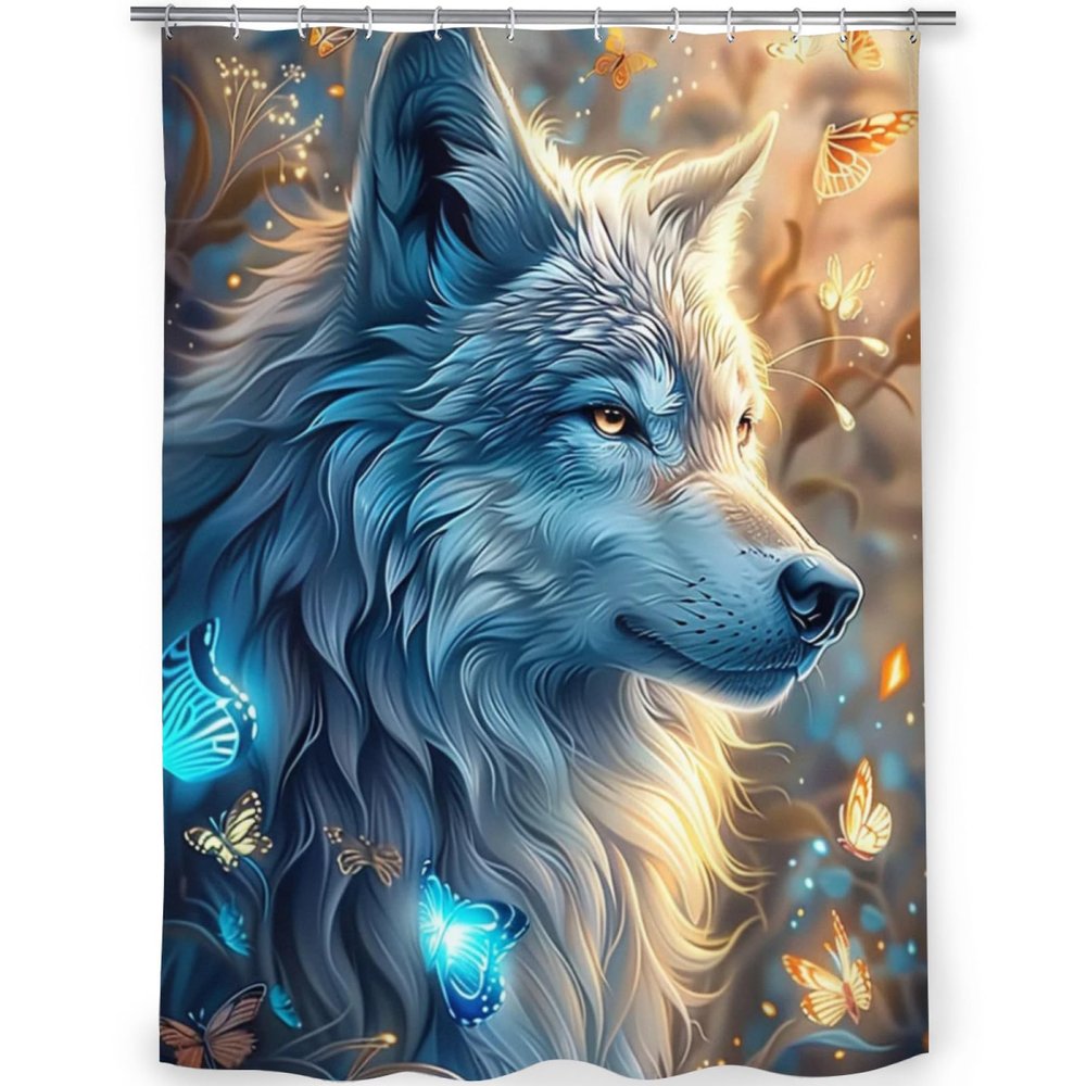 Snuqevc Fantasy Wolf Shower Curtain Bathroom Set for Kids Adult, Home Decor Waterproof Fabric Bath Decor 36 x 72 Inch