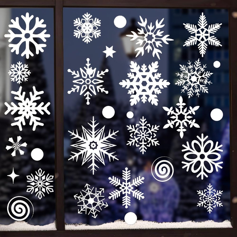 9 Sheets 400+ Pcs Winter Snowflake Window Clings Stickers, Window Decals, Decorations for Glass Windows Party Holiday