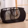 AoForce Laundry Basket Double Handles Design Easy to Move Laundry Sorter 2 Compartments Made of Nylon Mesh and Steel Wire Material for College Dorm Travel(Black) view 1