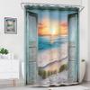 Riyidecor Stall Beach Barn Door Shower Curtain for Bathroom Decor 54Wx78H Single Standing Ocean Hawaiian Sunset Sea Wave Retro Teal Wooden Art Printed Fabric Polyester Waterproof 12 Pack Plastic Hooks view 2