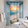 Riyidecor Stall Beach Barn Door Shower Curtain for Bathroom Decor 54Wx78H Single Standing Ocean Hawaiian Sunset Sea Wave Retro Teal Wooden Art Printed Fabric Polyester Waterproof 12 Pack Plastic Hooks view 3