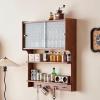 Cobrutke Decorative Side Cabinet in Living Room Cup Rack in Kitchen Wall Cabinet Hall Mounted Storage Rack in Entrance Hall Sliding Door(BrownB) view 2