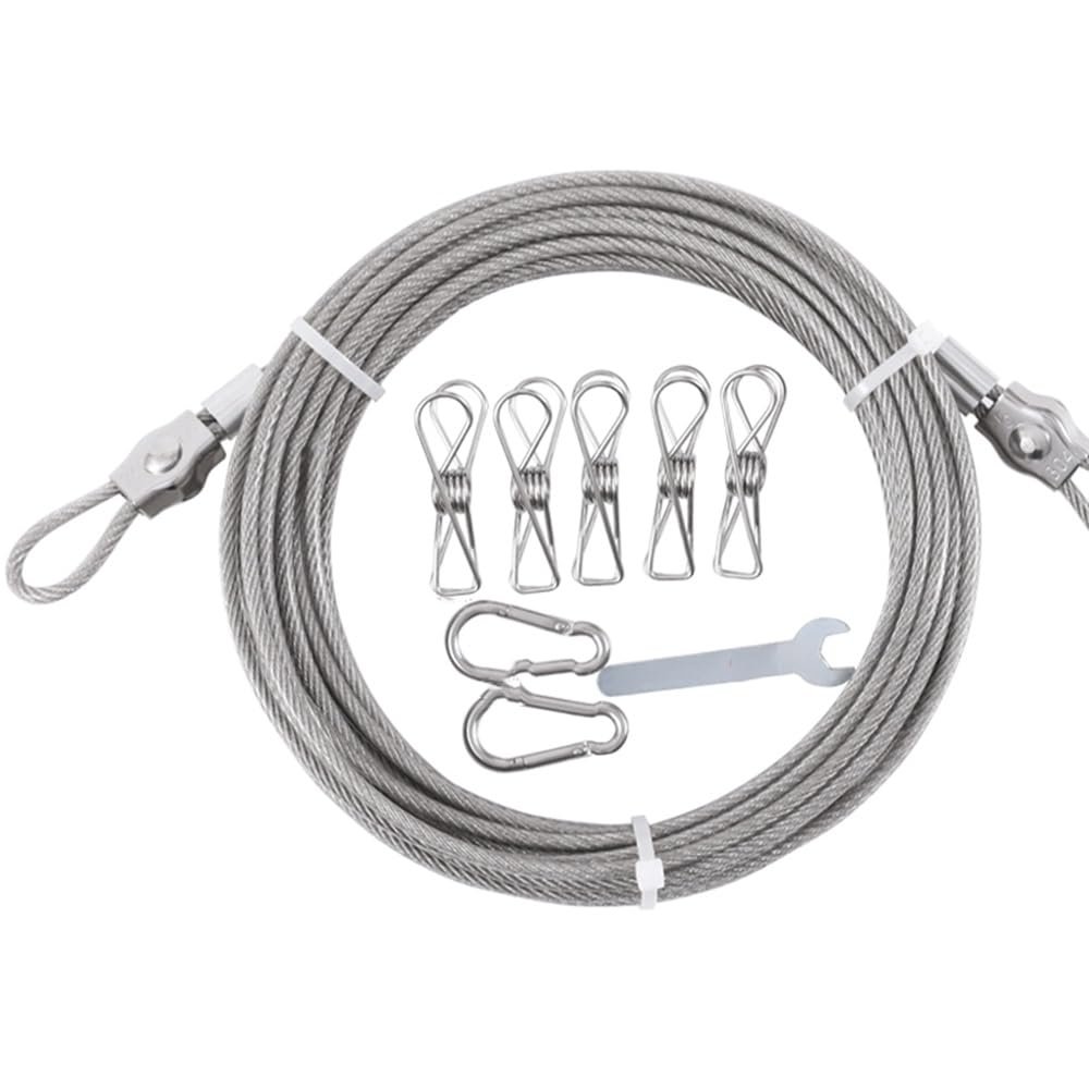Stainless Steel Wire Rope, Garden Climbing Plants Suspension Wire Rope with 5 Clamps, 2 Snaps, 1 Wrench for Outdoor Craft Curtains Fence(4m/13.12ft)