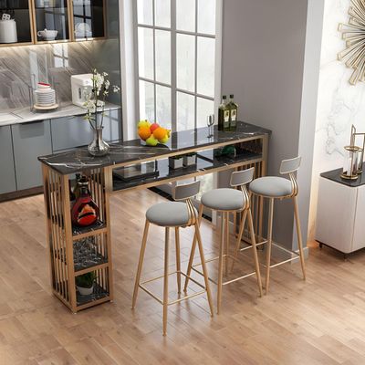 KWOKING Bistro Bar Desk Storage Indoor Double Pedestal Bistro Bar Table- Without Chairs Balcony Window Bar Table Living Room Family Partition Bar Dining Table High Table Black 47.2"L x 15.7"W x 41.3"H