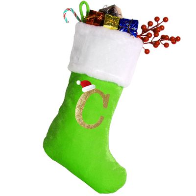 Sailup 20 Inches Monogram Christmas Stockings with Letters, Large Super Soft Christmas Stockings Green Velvet with White Super Soft Plush Cuff for Christmas Xmas Tree Holiday Fireplace Green