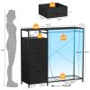 47 Inch Black Dresser with LED Lights & Hanging Rack, 5 Drawer Fabric Dresser with Charging Station and Shelves, Tall Closet Organizer for Bedroom Clothes Storage view 3