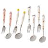 (8 Pieces) 6.69 Inch Cartoon Ceramic Stainless Steel Spoon Fork Cute Duck Stainless Steel Spoon Dessert Spoon Home Coffee Tea Spoon Fruit Fork (Mixed) view 1
