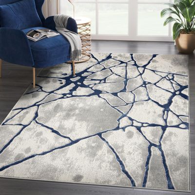 Abani Atlas Contemporary Web Grey/Blue Area Rug 4' x 6' for Living Room, Bedroom - Abstract Design - Durable & Easy to Clean