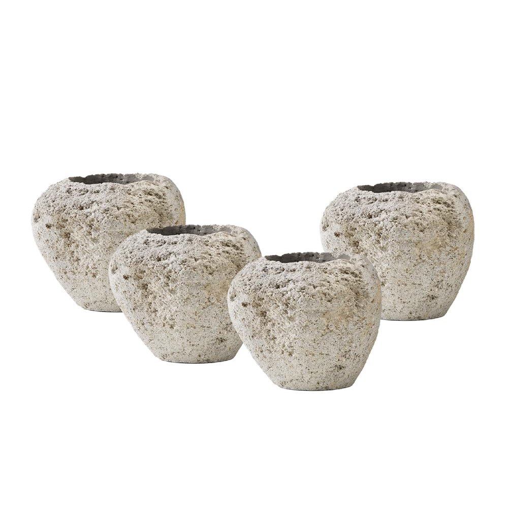 Serene Spaces Living Pumice Urn Vase, Lava Rock Vase for Flowers, Plants, Candle Holder - Perfect for Living Rooms, Kitchens, Bedrooms, Office, Weddings - 8" Long X 7" Wide X 11" Tall, Set of 4