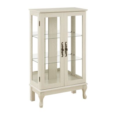 FRITHJILL Antique-Style Glass Display Cabinet with Elegant Double Glass Doors, Adjustable Shelves, and Decorative Handles, Retro Style Curio Cabinet, Perfect for Dining Room or Living Room, White