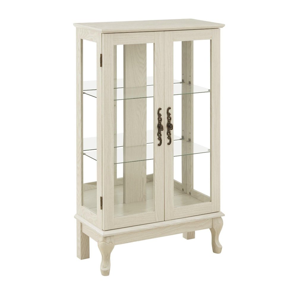FRITHJILL Antique-Style Glass Display Cabinet with Elegant Double Glass Doors, Adjustable Shelves, and Decorative Handles, Retro Style Curio Cabinet, Perfect for Dining Room or Living Room, White