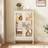 FRITHJILL Antique-Style Glass Display Cabinet with Elegant Double Glass Doors, Adjustable Shelves, and Decorative Handles, Retro Style Curio Cabinet, Perfect for Dining Room or Living Room, White view 2