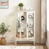 FRITHJILL Antique-Style Glass Display Cabinet with Elegant Double Glass Doors, Adjustable Shelves, and Decorative Handles, Retro Style Curio Cabinet, Perfect for Dining Room or Living Room, White view 4
