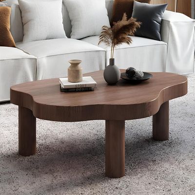 Cloud Shaped Coffee Table, Irregular Wood Coffee Table, Round Corner Thicken End Table, Modern Coffee Table with 3 Legs, for Living Room Furniture (Walnut,80x55x40CM)