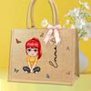 TISEA Personalized Cartoon Character Large Capacity Jute Tote Bag with Birth Flower and Name Mother's Day Birthday Gift for Women Girls(Women,Black Hair) view 4