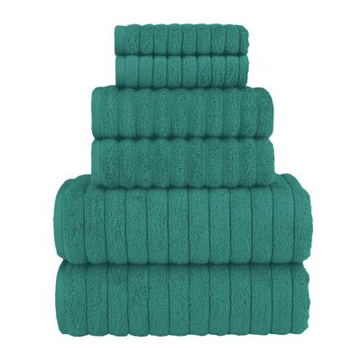 Elegant Comfort 100% Turkish Cotton Corduroy Ribbed Luxury Bath Towels 6-Piece Set, Premium Feel - Quick Dry, Highly Absorbent, Contains 2 Bath Towels, 2 Hand Towels, and 2 Washcloths, Turquoise
