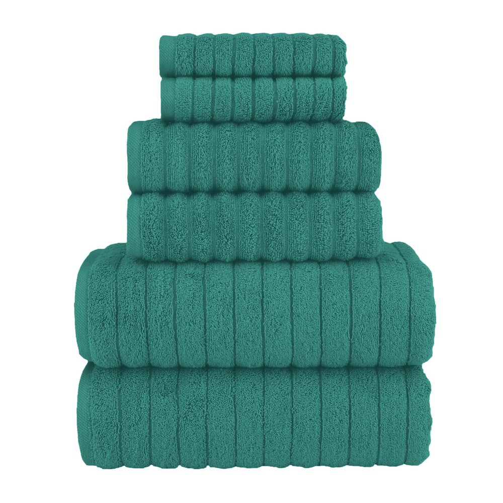 Elegant Comfort 100% Turkish Cotton Corduroy Ribbed Luxury Bath Towels 6-Piece Set, Premium Feel - Quick Dry, Highly Absorbent, Contains 2 Bath Towels, 2 Hand Towels, and 2 Washcloths, Turquoise