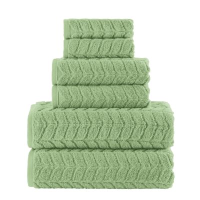 Elegant Comfort Luxury 6-Piece 100% Turkish Cotton Jacquard Braided Textured Premium Hotel Quality Towel Set Soft and Absorbent, Includes 2 Bath Towels, 2 Hand Towels and 2 Washcloths, Sage