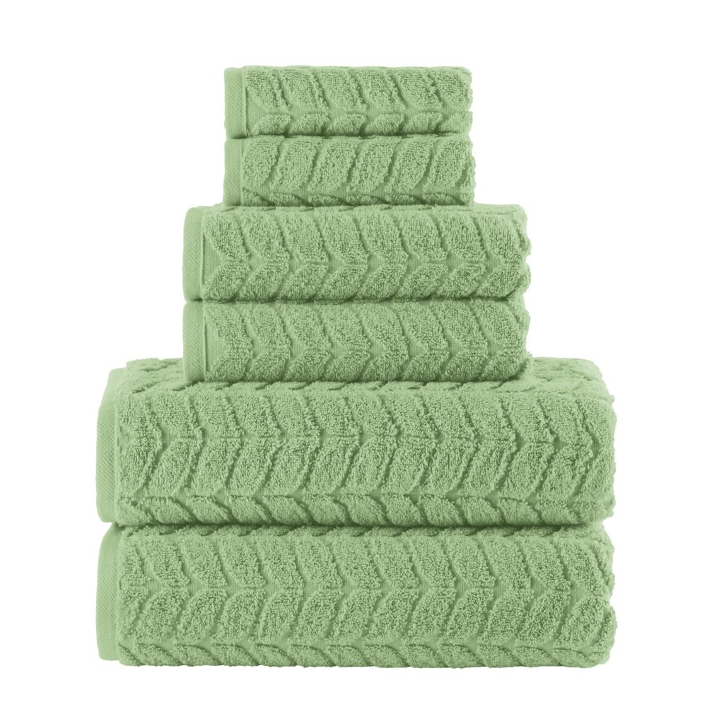 Elegant Comfort Luxury 6-Piece 100% Turkish Cotton Jacquard Braided Textured Premium Hotel Quality Towel Set Soft and Absorbent, Includes 2 Bath Towels, 2 Hand Towels and 2 Washcloths, Sage