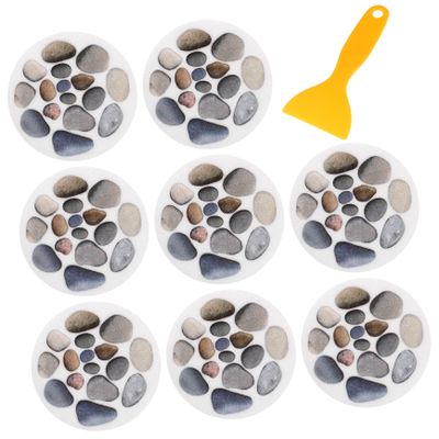 BEBEMOKO 8pcs - Bathtub Stickers Diameter Stone Pattern Decals Self-Adhesive Safety Tub with Scraper for Shower Bathroom Pool and Corridor Use