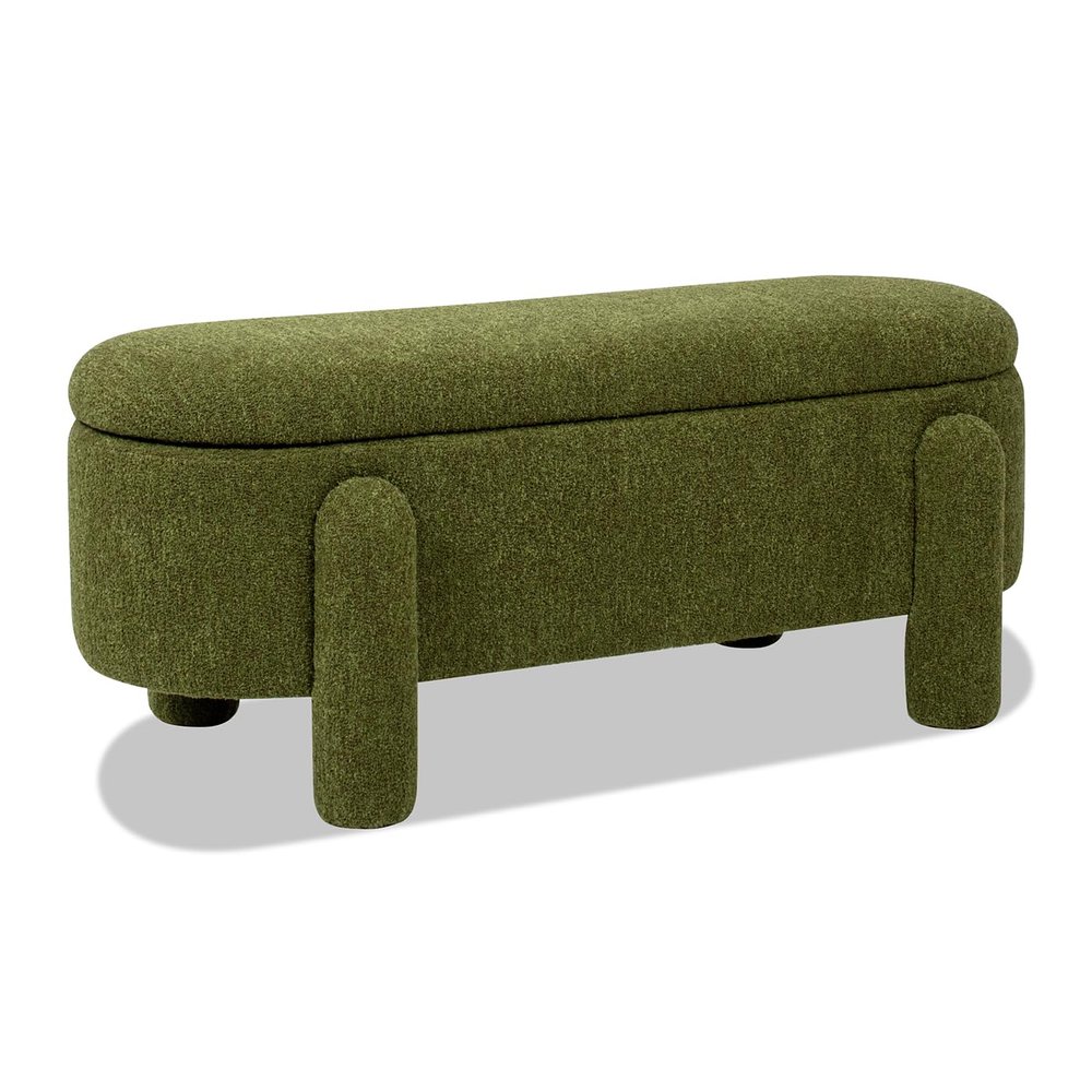 Jennifer Taylor Home Hugo 49" Oval Fully Upholstered Storage Bench Moss Green Boucle