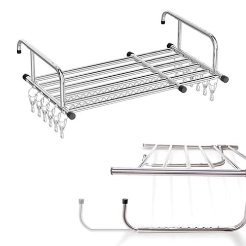 Stainless Steel Laundry Drying Rack Portable Clothes Drying Rack for Balcony Railings Windowsill Radiator Airer with Sock Clips for Drying Socks