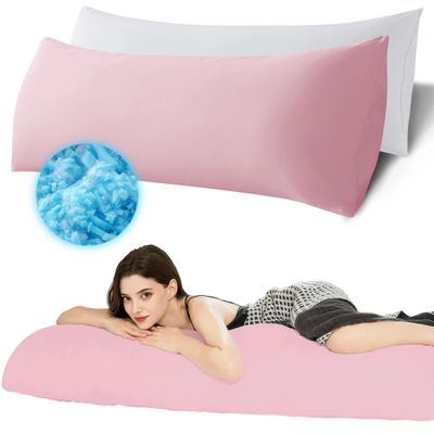 Ubauba Memory Foam Body Pillow with Cover, Full Large Body Pillows Insert for Adults with Envelope Closure Pillowcase, Firm & Fluffy Long Bed Pillows for Sleeping (20x54 inch, Pink)