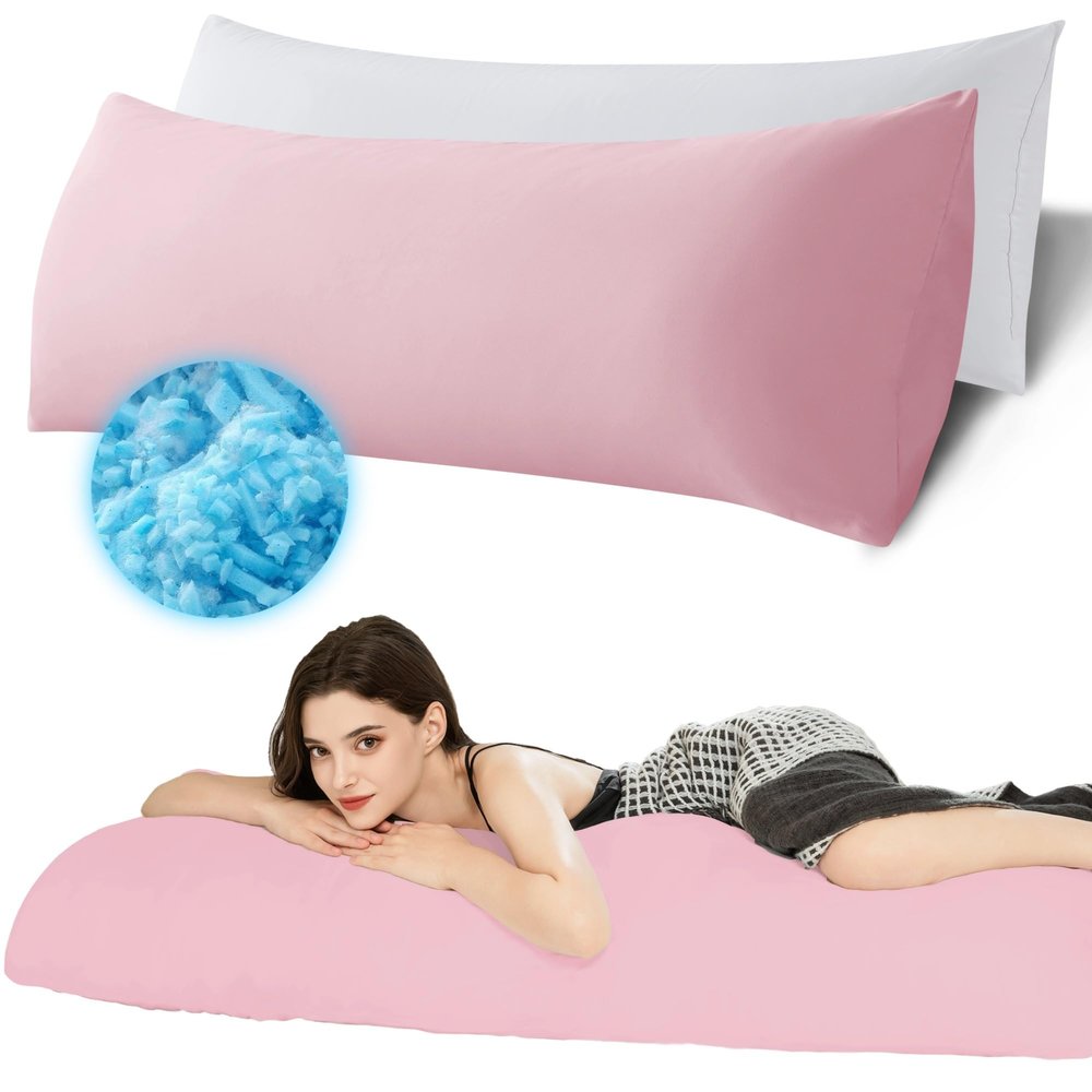 Ubauba Memory Foam Body Pillow with Cover, Full Large Body Pillows Insert for Adults with Envelope Closure Pillowcase, Firm & Fluffy Long Bed Pillows for Sleeping (20x54 inch, Pink)