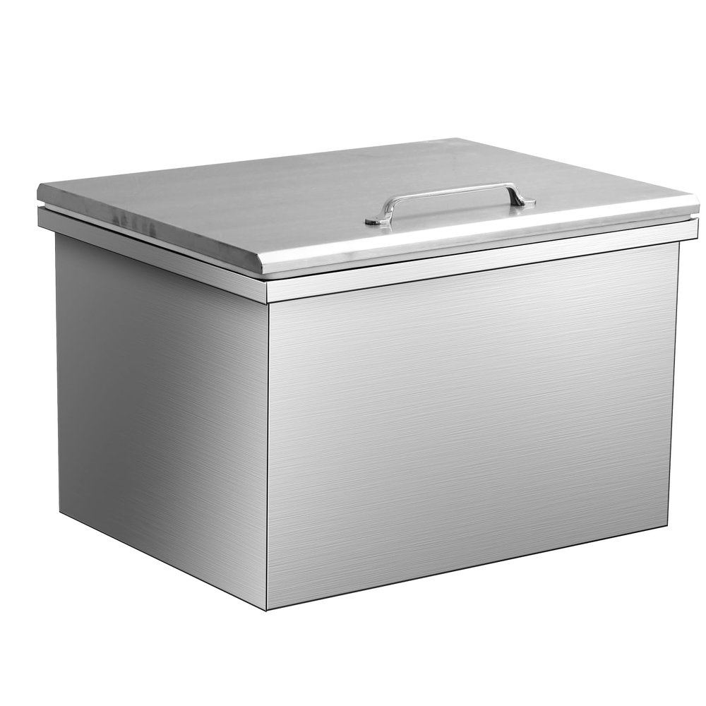 Upgraded Drop in Ice Chest, 20''L x 16''W x 13''H Stainless Steel Ice Cooler, Commercial Ice Bin with Cover, 46.7QT Outdoor Kitchen Ice Bar, Drain-Pipe and Drain Plug Included, for Cold Wine Beer