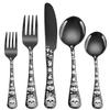 XIAOYU 5 Piece Halloween Skull Silverware Set, Stainless Steel Flatware Set, Gothic Skeleton Cutlery Set Includes Fork/Knife/Spoon, Perfect for Halloween Easter and Christmas, Black view 1