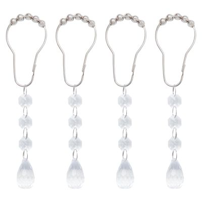 Pocoxll 12 Pcs Stainless Steel Shower Curtain Hooks with Crystal Bead