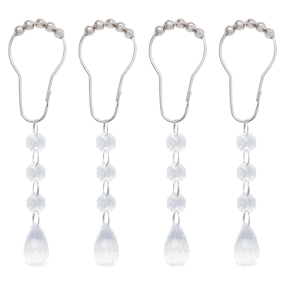 Pocoxll 12 Pcs Stainless Steel Shower Curtain Hooks with Crystal Bead