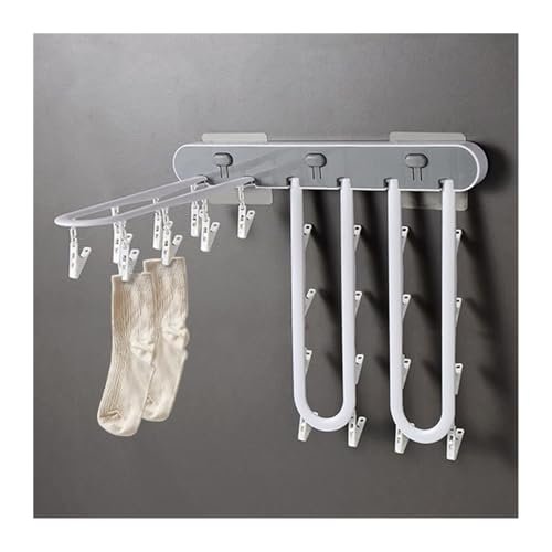Rack Clothes Drying Rack/Drying Rack Wall Mounted Clothes Drying Rack with Clips, Laundry Room Dryer Rack, Sturdy Foldable Space Saving Clothes Hanger, No Punch Mounting Collapsible(Gray)