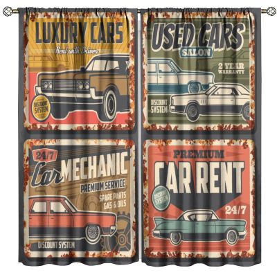 1950s Blackout Window Curtains, Vintage Car Signs Automobile Advertising Premium Car Classics Servicing Window Drapes, for Living Room Bedroom 36(W)*63(L) 2 Panels
