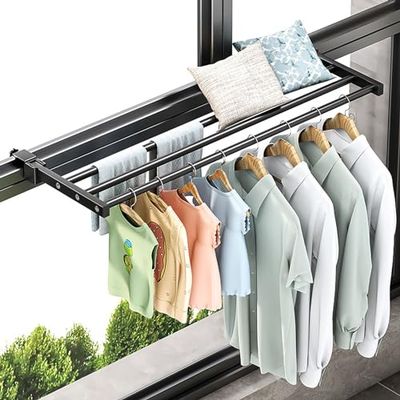 Hanging Clothes Drying Rack Retractable Foldable Clothes Hanger for Balcony Railings Windowsill Radiator Airer Clothes Hanger Rack Laundry Room Storage Organization