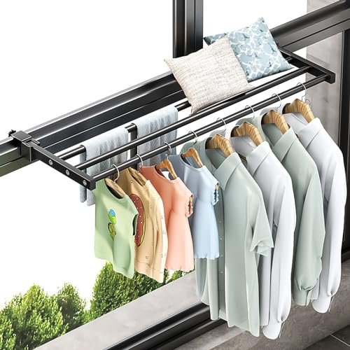 Hanging Clothes Drying Rack Retractable Foldable Clothes Hanger for Balcony Railings Windowsill Radiator Airer Clothes Hanger Rack Laundry Room Storage Organization