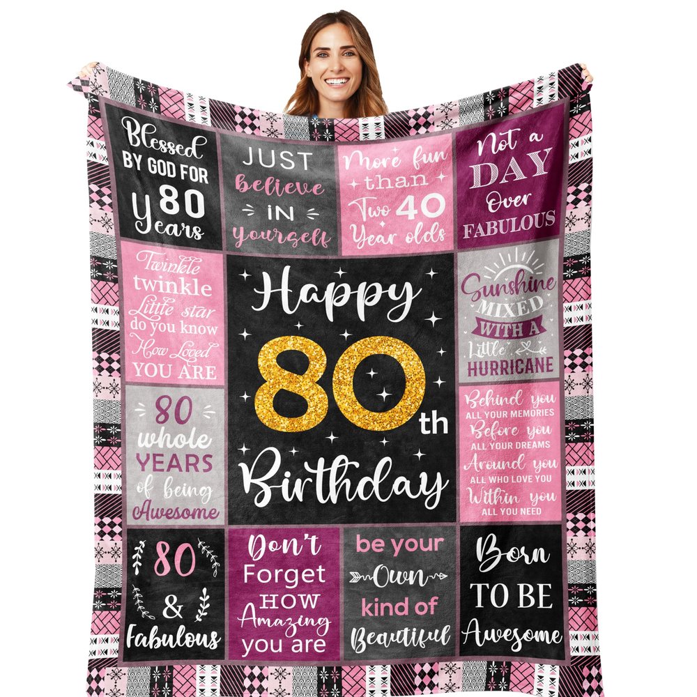 Amonee-YL 80th Birthday Gifts for Women, 80 Birthday Gift Blanket 60"X80", Best Gifts for 80 Year Old, 80th Birthday Decorations, 80 Year Old Bday Gifts for Women, Birthday Gifts for 80 Yr