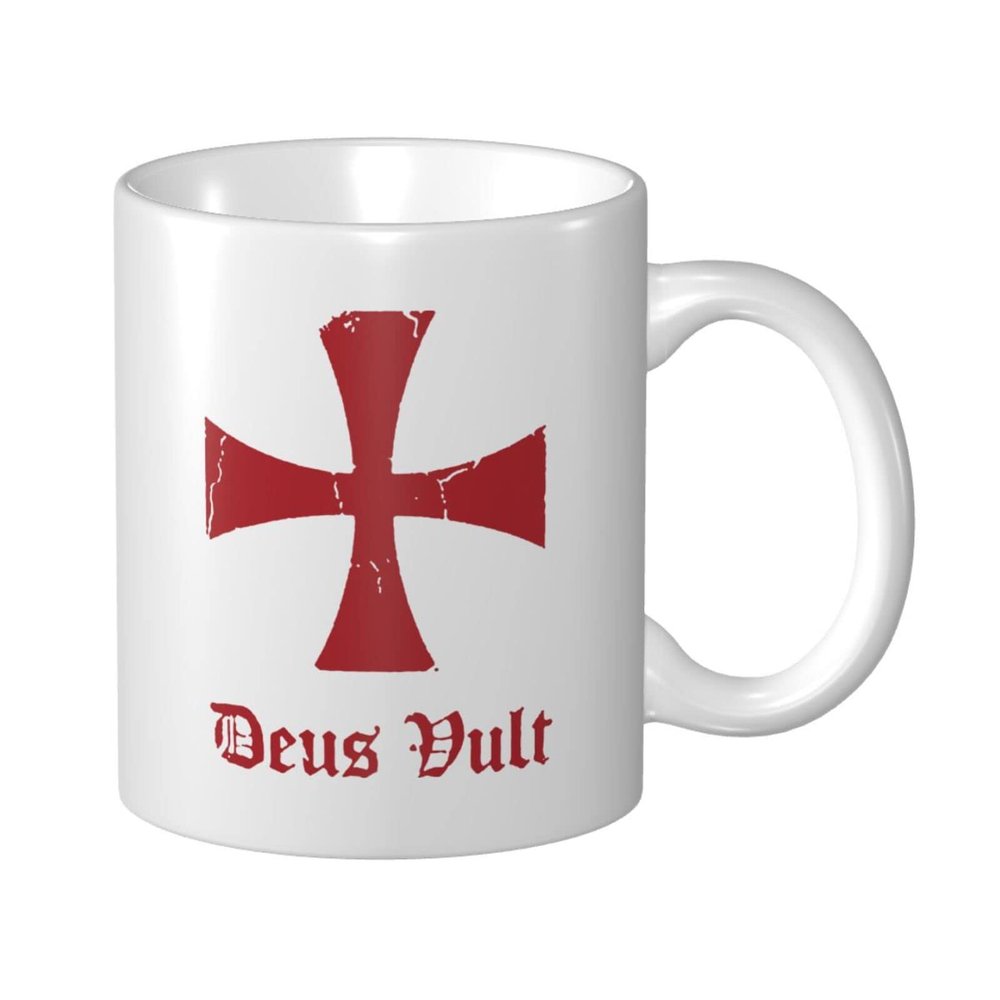 BYOBLU Deus Vult Knights Templar Cross Porcelain Coffee Mugs, Classic Ceramic Cup for Tea Latte Cappuccino, White
