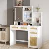 Black Makeup Vanity with Lights, Vanity Desk with Openable Mirror Vanity Table with 4 Drawers & 1 Cabinets & Shelves, Rattan Dressing Table, 3 Lighting Modes, Brightness Adjustable, for Bedroom view 1