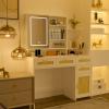 Black Makeup Vanity with Lights, Vanity Desk with Openable Mirror Vanity Table with 4 Drawers & 1 Cabinets & Shelves, Rattan Dressing Table, 3 Lighting Modes, Brightness Adjustable, for Bedroom view 2