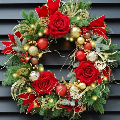 Christmas Wreaths for Front Door24Inch Outdoor Christmas Door Wreath with Lights,Classic Xmas Wreath with Pinecone,White Berries and Silver Ornaments Design, Holiday Outdoor Wreaths Decor