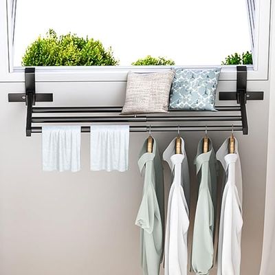 Hanging Clothes Drying Rack Retractable Foldable Clothes Hanger for Balcony Railings Windowsill Radiator Airer Clothes Hanger Rack Laundry Room Storage Organization