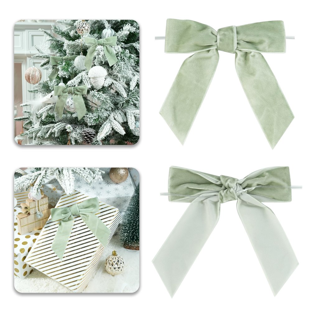 LIZLOVESS Sage Green Velvet Ribbon Christmas Bow 5 Inch, Pack of 12