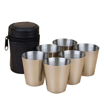 6 Pack 70ML (2.3oz) Stainless Steel Shot Cups with Black PU-Leather Carrying Case,Shatterproof Pint Drinking Cups Metal Drinking Glasses for Home Restaurant Tequila Liquor Party Cocktail Beer Whiskey